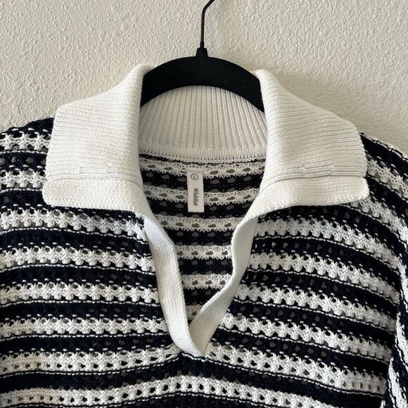 Wishlist Womens Sweater Size Large Navy White Collared Open Knit Preppy Nautical - Picture 3 of 13